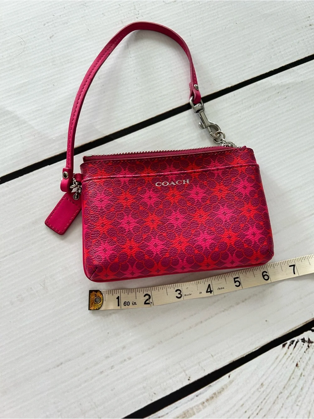 COACH Pink & Red Patterned Signature Wristlet